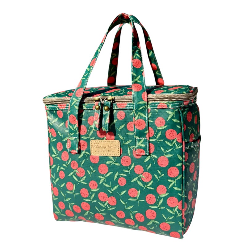 Kwang Min Fruit Insulated Lunch Bag for Women,Reusable Lunch Box,Large Cooler for Office,Picnic Outdoors,Waterproof Fabric,Ideal Summer Trip Bag (Cherry Green) - Image 1
