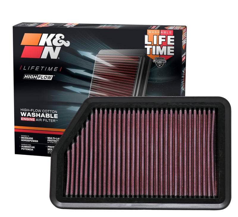 K+N K&N High-Flow Original Lifetime Engine Air Filter: Increase Power & Acceleration, Washable, Replacement Air Filter: Compatible with 2010-2019 Hyundai/Kia (i40, Elantra, GT, i30, Tucson, Forte) 33-2451 - Image 1