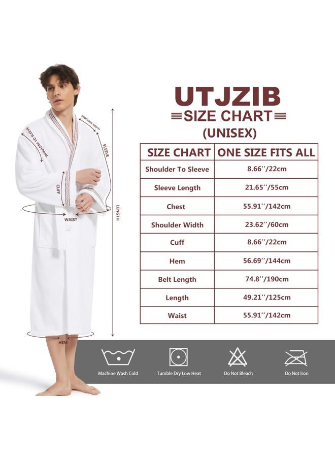 UTJZIB Men's Robe,Pure Cotton Robe for Men,Absorbent Bathrobe,Luxurious Terry Cloth Bathrobe with Shawl Collar, Embroidered White, S-M - Image 5