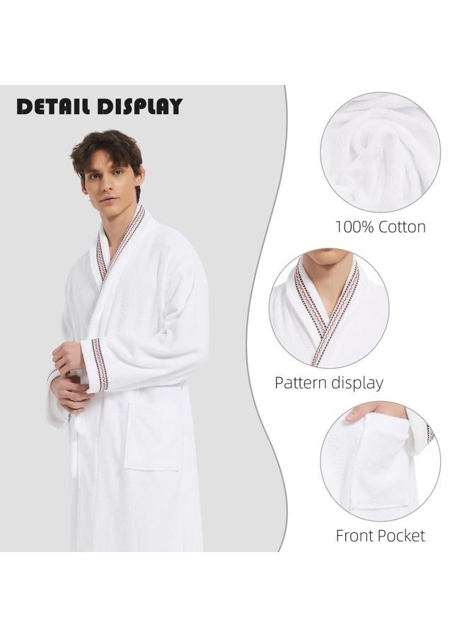 UTJZIB Men's Robe,Pure Cotton Robe for Men,Absorbent Bathrobe,Luxurious Terry Cloth Bathrobe with Shawl Collar, Embroidered White, S-M - Image 4