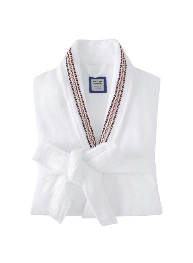 UTJZIB Men's Robe,Pure Cotton Robe for Men,Absorbent Bathrobe,Luxurious Terry Cloth Bathrobe with Shawl Collar, Embroidered White, S-M - Image 1