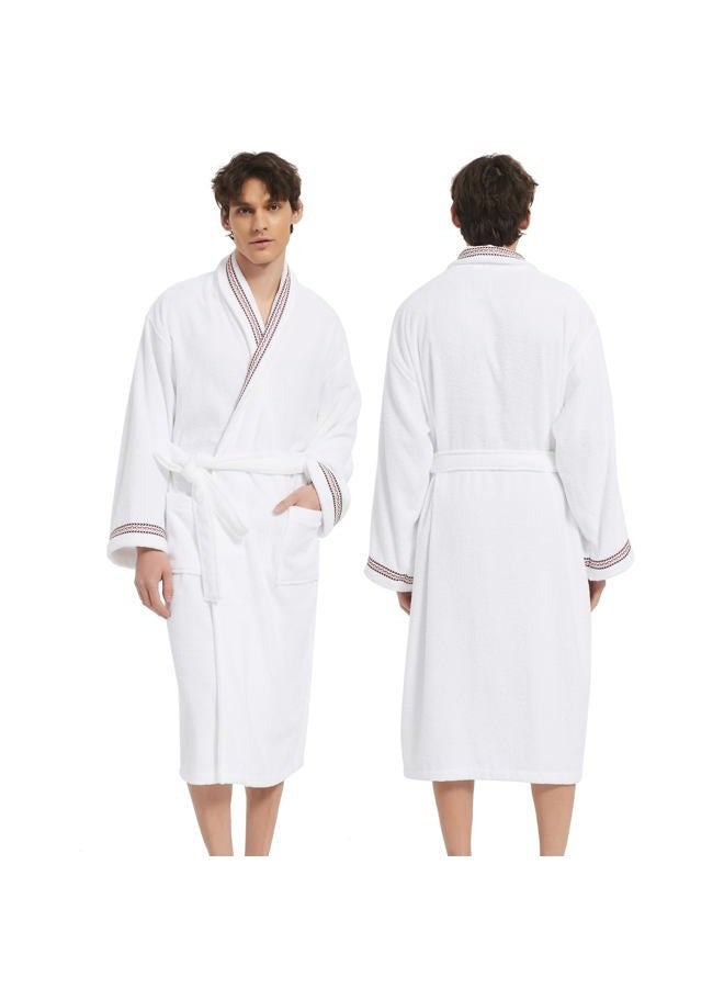 UTJZIB Men's Robe,Pure Cotton Robe for Men,Absorbent Bathrobe,Luxurious Terry Cloth Bathrobe with Shawl Collar, Embroidered White, S-M - Image 2