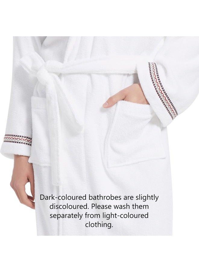 UTJZIB Men's Robe,Pure Cotton Robe for Men,Absorbent Bathrobe,Luxurious Terry Cloth Bathrobe with Shawl Collar, Embroidered White, S-M - Image 3