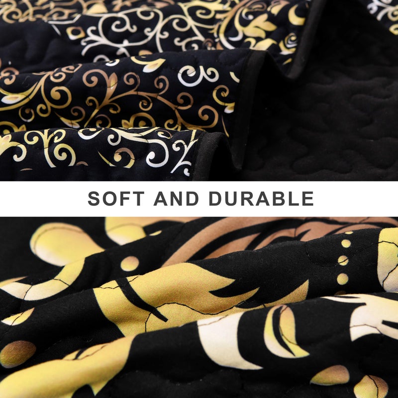 DJY Black Quilt Set King Size, Boho Gold Damask Bedspread Coverlet Set Soft Lightweight Microfiber Bedding Set 3 Pieces for All Season (104"x90") - Image 5