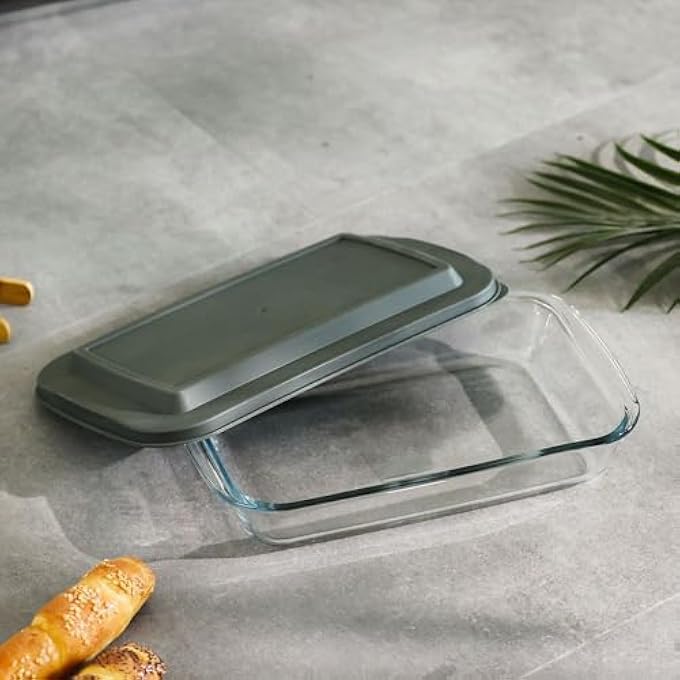 rayihni Rectangular Borosilicate Glass Baking Dish  1600 Ml  High Borosilicate Glass Bake Dish  Durable Non Stick Cookware Bakeware For Kitchen  Clear - Image 1