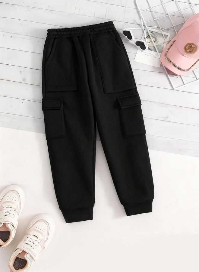Take Two Take Two Black Solid Cargo Joggers with Pockets