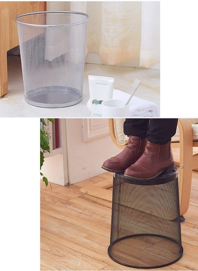 Generic - Trash Can Circular Mesh Bin Waste Paper Basket，Trash can Circular Metal Mesh Waste Paper Bin Lightweight (Color : Silver) - Image 1