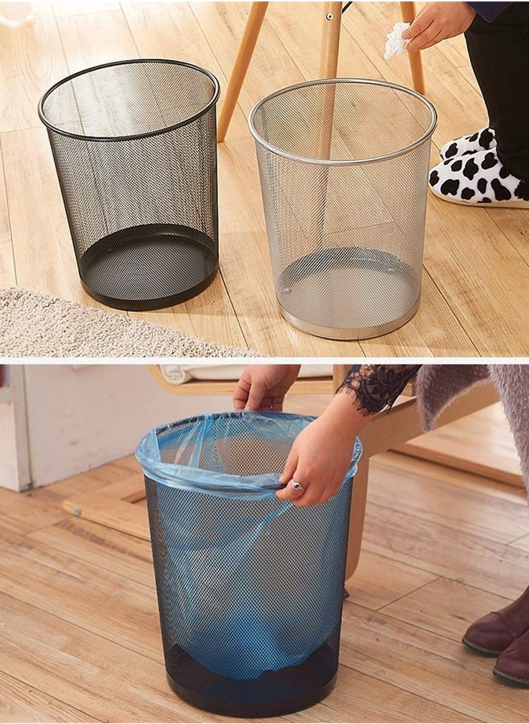Generic - Trash Can Circular Mesh Bin Waste Paper Basket，Trash can Circular Metal Mesh Waste Paper Bin Lightweight (Color : Silver) - Image 1