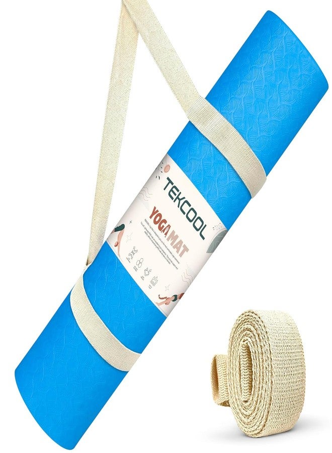 TEKCOOL Ethylene Vinyl Acetate Yoga Mats for Women Yoga Mat for Men Exercise Mat for Home Workout Gym Mat Anti Slip Yoga Mat 4Mm Workout Mat Yoga Mat for Kids Yoga Mate Gym Mats - Blue. - Image 1