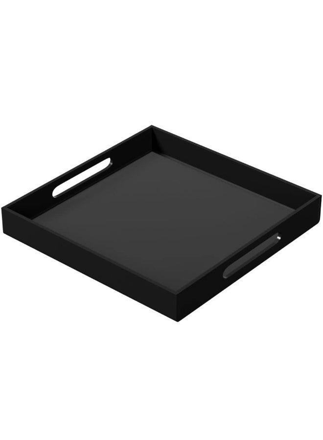 NIUBEE Acrylic Serving Tray 12x12 Inches -Spill Proof- Decorative Tray Organiser for Ottoman Coffee Table Countertop with Handles - Black - Image 1