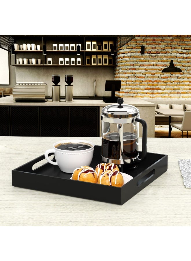 NIUBEE Acrylic Serving Tray 12x12 Inches -Spill Proof- Decorative Tray Organiser for Ottoman Coffee Table Countertop with Handles - Black - Image 5