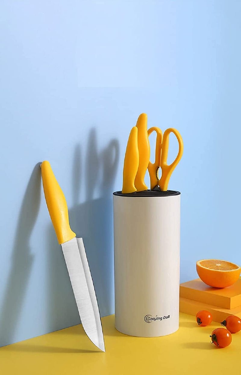 Nathgra StainlessSteel Kitchen Knife Set Kitchen Knifes Set with Utensil Holder StainlessSteel Knives Kitchen Scissors Knife Block Holder Kitchen Knife Block Set Yellow Set of 5 - Image 3