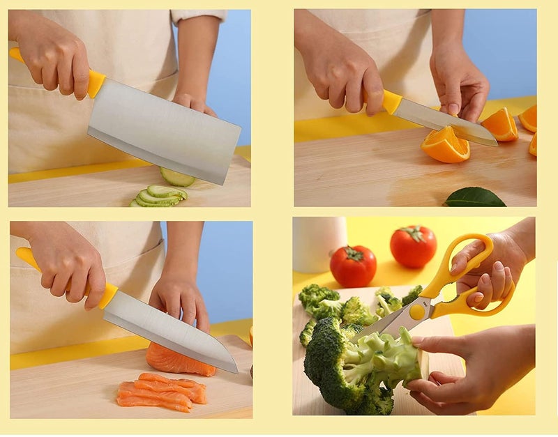 Nathgra StainlessSteel Kitchen Knife Set Kitchen Knifes Set with Utensil Holder StainlessSteel Knives Kitchen Scissors Knife Block Holder Kitchen Knife Block Set Yellow Set of 5 - Image 5