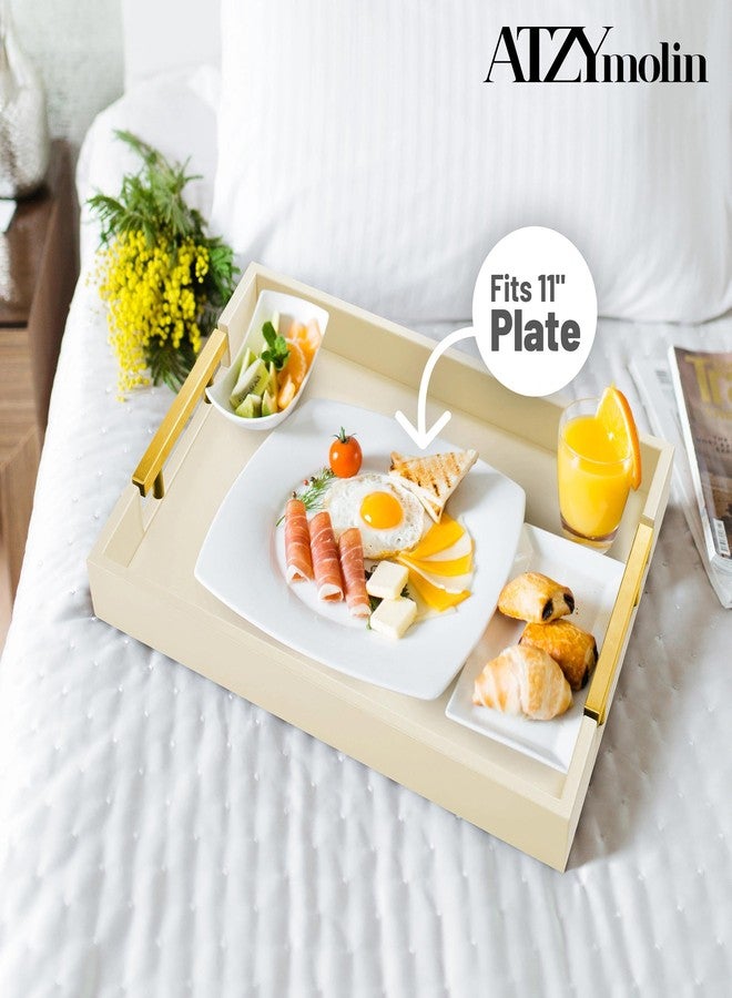 ATZYmolin Leather Serving Tray with Gold Polished Metal Handles, Home Decorative Wooden Rectangle Ottoman Decor Platter Bathroom Vanity Tray for All Occasions White - Image 3