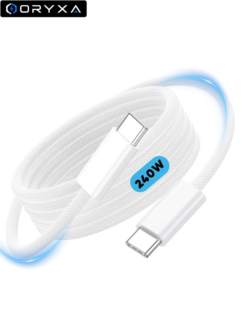 ORYXA 240W USB C Cable 2M Braided PD3.1 Power Delivery Fast Charging Cable 48V 5A USB C to USB C Type C Compatible with MacBook Pro Air M4 M3 iPhone 17 16 15 iPad Pro Samsung S25 S24 Ultra Xiaomi Huawei Lenovo White - Image 1