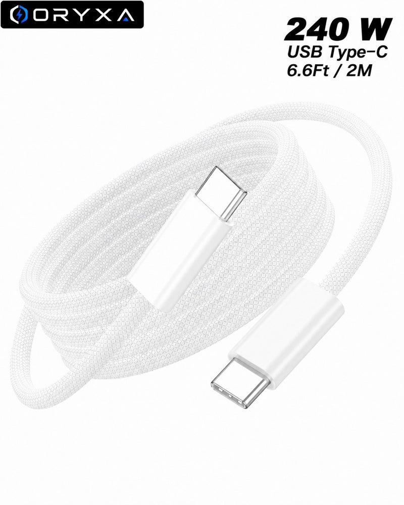 ORYXA 240W USB C Charging Cable 2M Braided PD3.1 Power Delivery Fast iphone Charging Cable 48V 5A USB C to USB C Type C Compatible with MacBook Pro Air M4 M3 iPhone 17 16 15 iPad Pro Samsung S25 S24 Ultra Xiaomi Huawei Lenovo White - Image 1