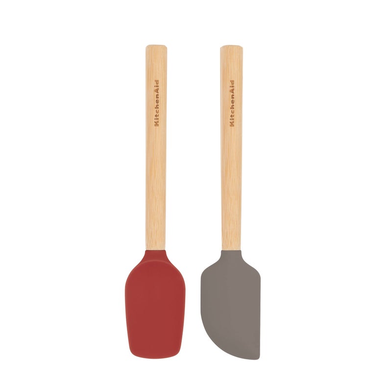 KitchenAid Bamboo Wood Handled Mini Spatula Set with Silicone Head Set of 2 Empire RedGray