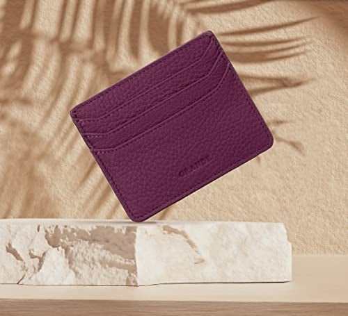 grande 3633 Genuine Leather Card Holder For Women and Men Super Slim Minimalist Small Snap Wallet Purple - Image 3