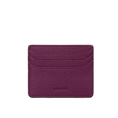 grande 3633 Genuine Leather Card Holder For Women and Men Super Slim Minimalist Small Snap Wallet Purple - Image 1