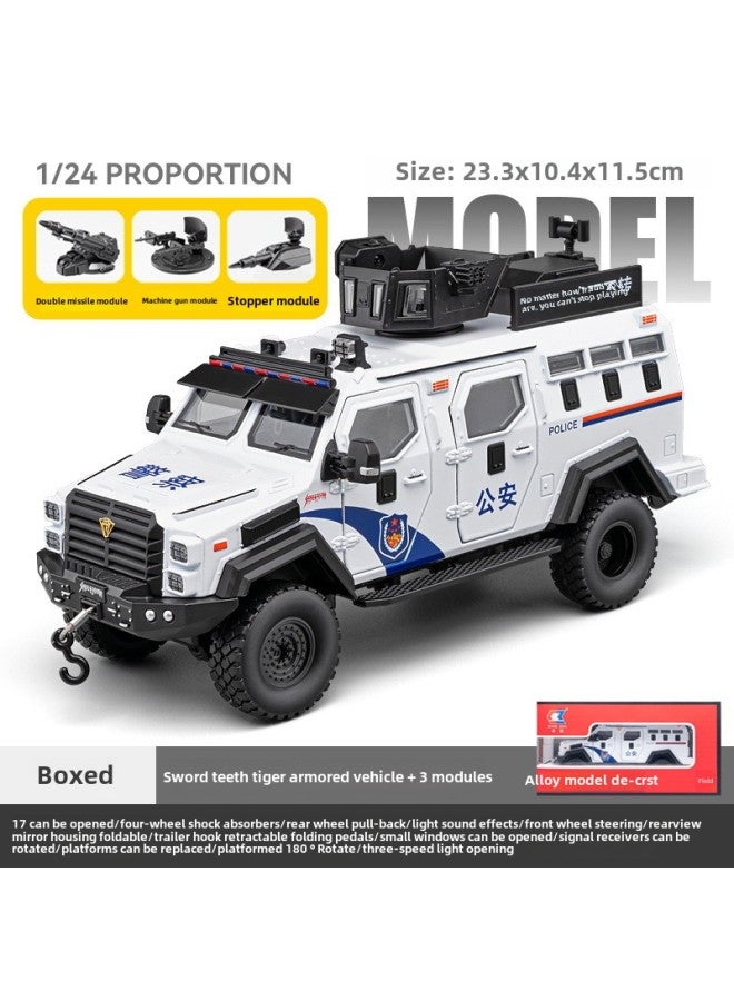 Saber-toothed Tiger Alloy Armored Police Car Toy Boy Simulation Children Off-road Car Model Peacekeeping Explosion-proof Special Police Car-Color:1/24  Sword Teeth Tiger Armored Vehicle  Deluxe  - Image 1
