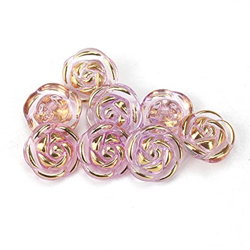 vingol 30 Pcs Acrylic Rose Flower Buttons Shirt Buttons Sewing Accessories DIY Crafts (Purple, 12.5mm) - Image 1