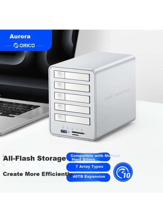 Orico Full-flash Magnetic Disk Array Hard Drive Enclosure, Five-bay 2.5-inch Hdd/ssd Mechanical Hard Drive Solid State Drive Cage, 10gbps External Enclosure For Raid, Model: Raid-8858rc3 - Image 1