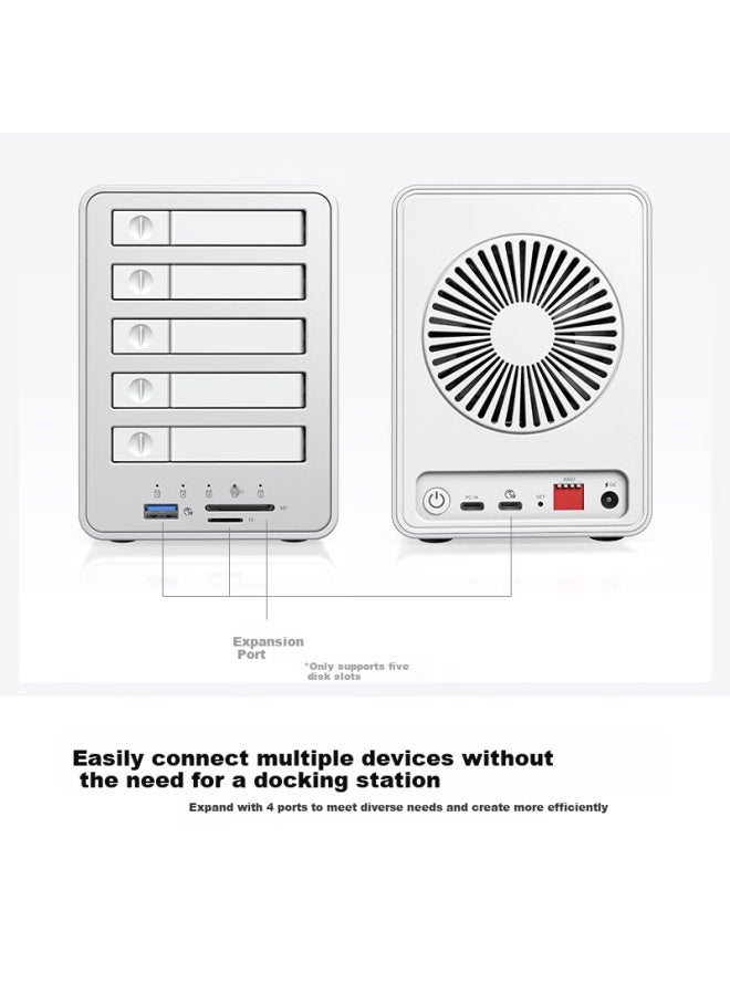Orico Full-flash Magnetic Disk Array Hard Drive Enclosure, Five-bay 2.5-inch Hdd/ssd Mechanical Hard Drive Solid State Drive Cage, 10gbps External Enclosure For Raid, Model: Raid-8858rc3 - Image 2