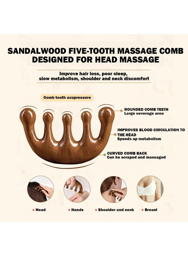 Kawkab Wooden Massage Comb, Wooden Scalp Massager, Natural Wood Wide-Tooth Hair Comb, Sandalwood Anti-Static Hair Therapy Massage Comb, Head Massage Tool - Image 3