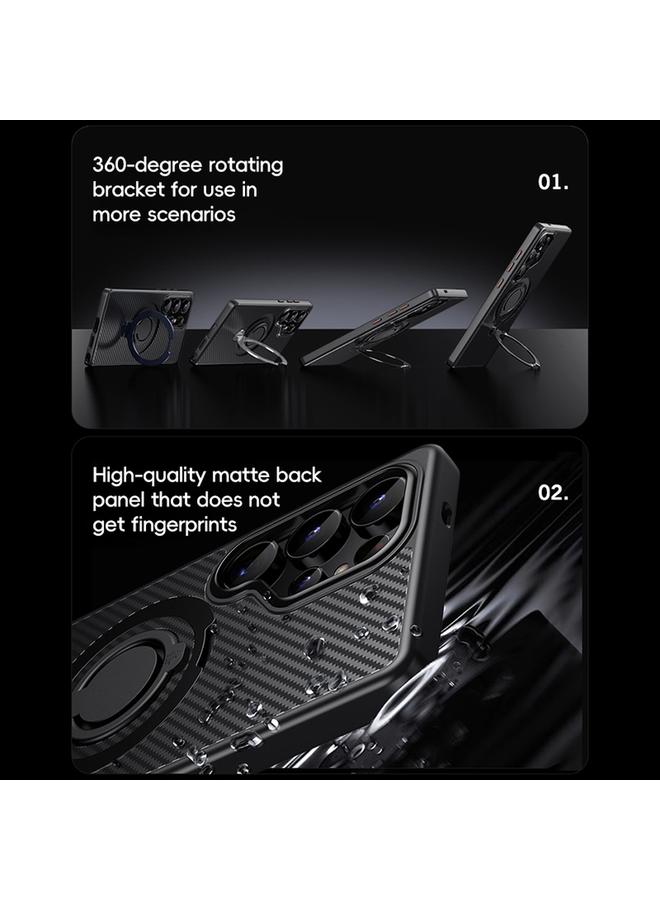 اس-توب جراب لهاتف Samsung Galaxy S25 Ultra 5G مصنوع من ألياف الكربون MagSafe مع حامل دوار 360 درجة - Image 3