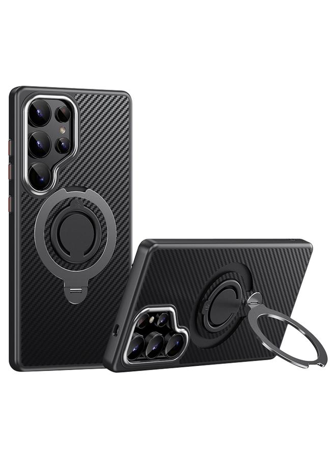 اس-توب جراب لهاتف Samsung Galaxy S25 Ultra 5G مصنوع من ألياف الكربون MagSafe مع حامل دوار 360 درجة - Image 1