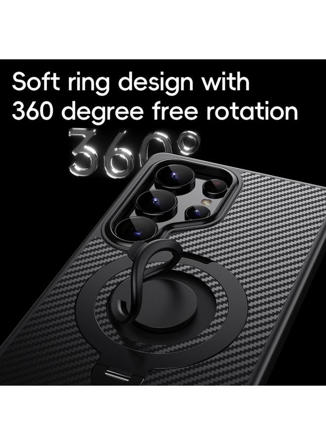 اس-توب جراب لهاتف Samsung Galaxy S25 Ultra 5G مصنوع من ألياف الكربون MagSafe مع حامل دوار 360 درجة - Image 2