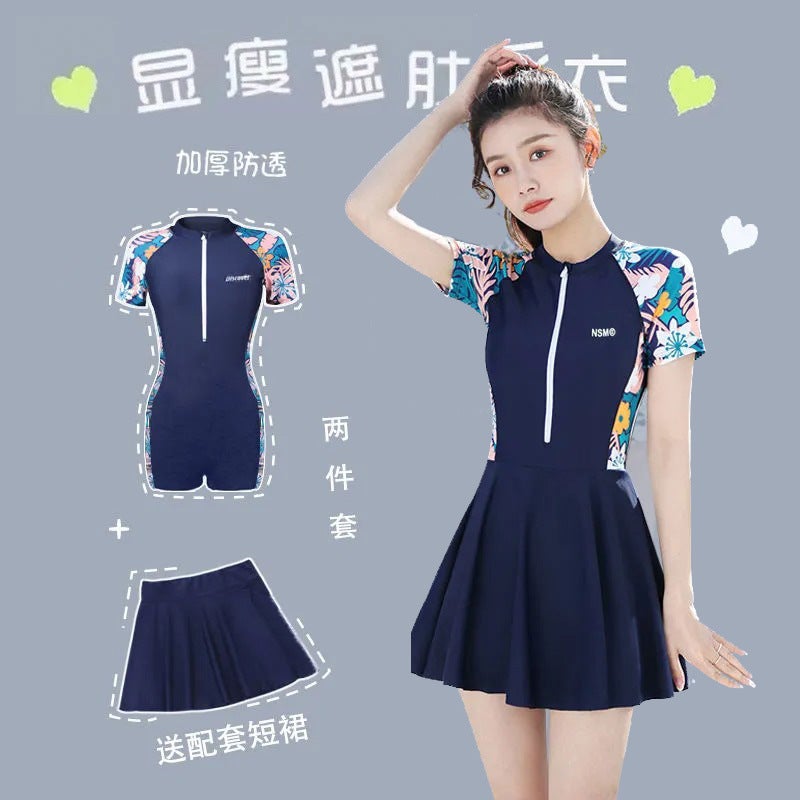Elegant Slimming One-Piece Swimsuit for Training Navy