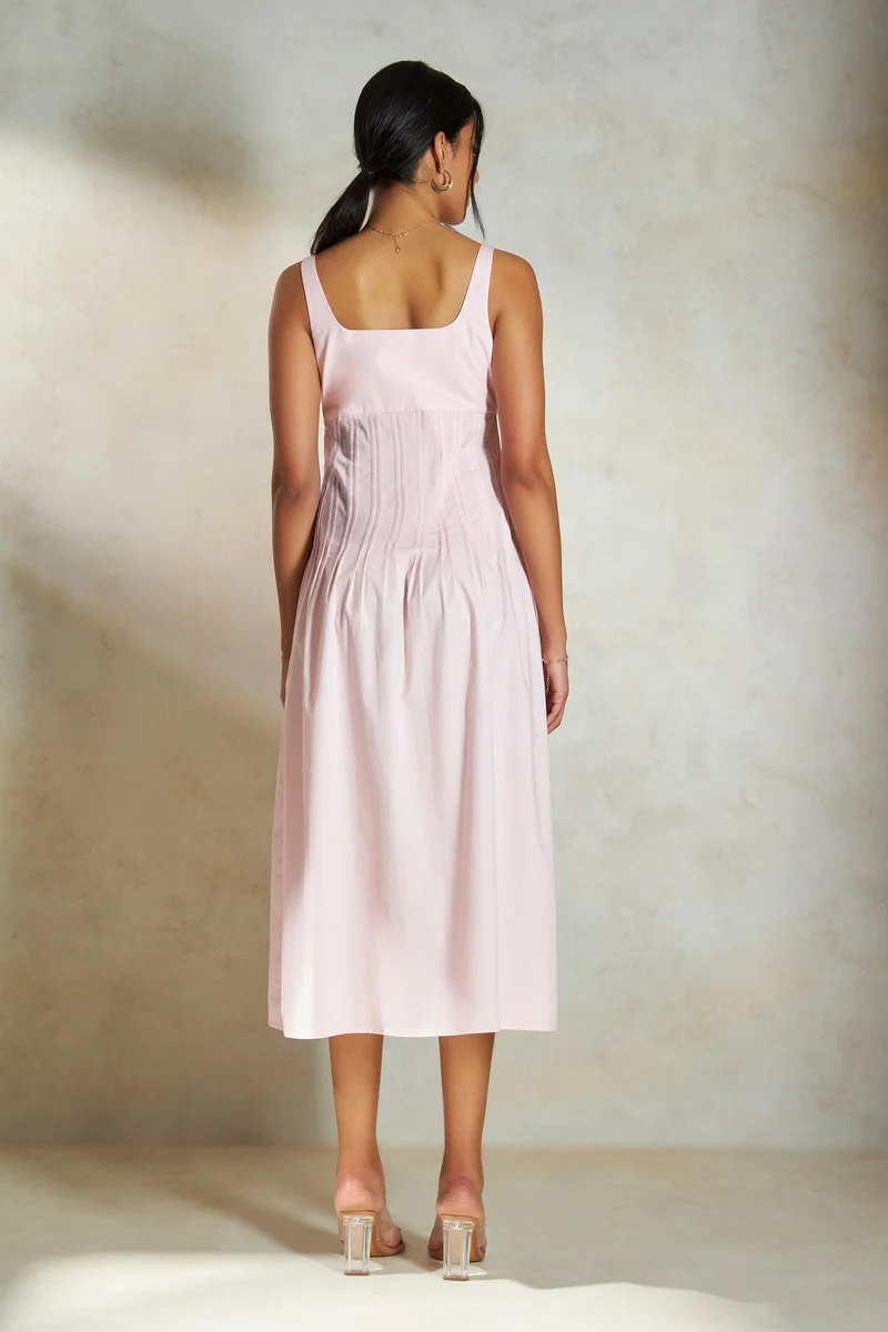Virgio Virgio Women Solid Wide Scoop Neck Sleeveless Cotton Midi Length Dress
