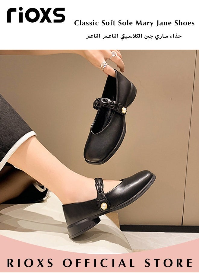 RIOXS - Women's Fashion Loafers Classic Soft Sole Mary Jane Shoes Square Toe Comfortable Low Heel Flats - Image 1