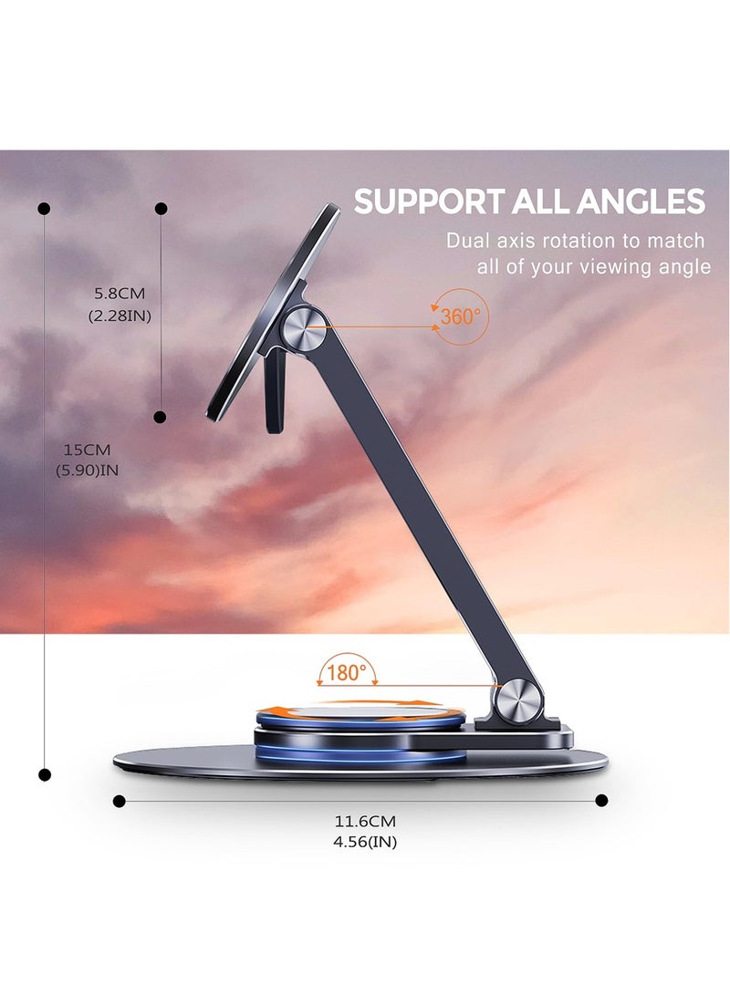 SYOSI Magnetic Desk Phone Stand for iPhone, Adjustable Foldable Aluminum Phone Stand, 360°Rotation Magnetic Cell Phone Stand, Compatible with iPhone 15 14 13 12 Pro, Pro Max, Plus, Mini - Image 4