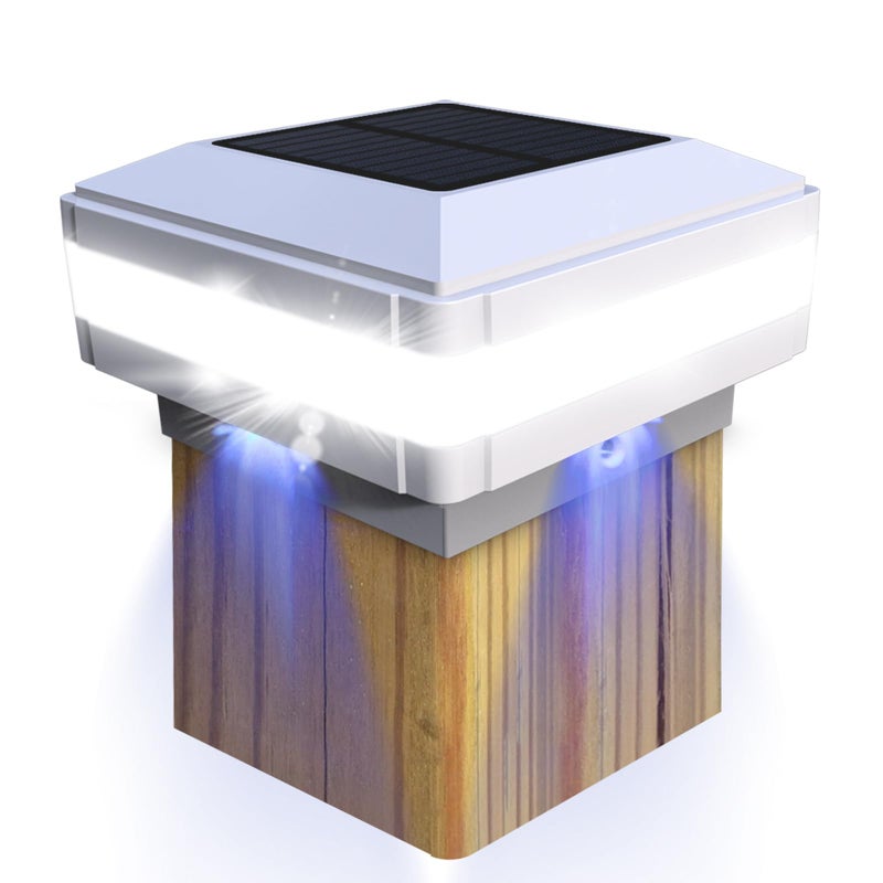 Sumaote Solar Post Cap Light 52 LEDs 160 Lumen Outdoor Solar Post Lights Fits 4x4 5x5 6x6 Wooden Posts Fence Lights Platform Garden Patio Deck Lighting 6000K White Light White Shell 1 Pack