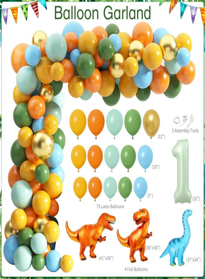 THAWAY One a Saurus Birthday Decorations 105Pcs Dinosaur 1st Birthday Party Supplies for Boy Dinosaur Balloon Garland Balloon Box Backdrop Monthly Photo Highchair Banner Tablecloth Cake Topper Hat Poster - Image 3
