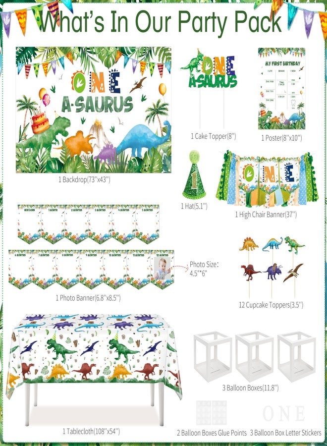 THAWAY One a Saurus Birthday Decorations 105Pcs Dinosaur 1st Birthday Party Supplies for Boy Dinosaur Balloon Garland Balloon Box Backdrop Monthly Photo Highchair Banner Tablecloth Cake Topper Hat Poster - Image 2