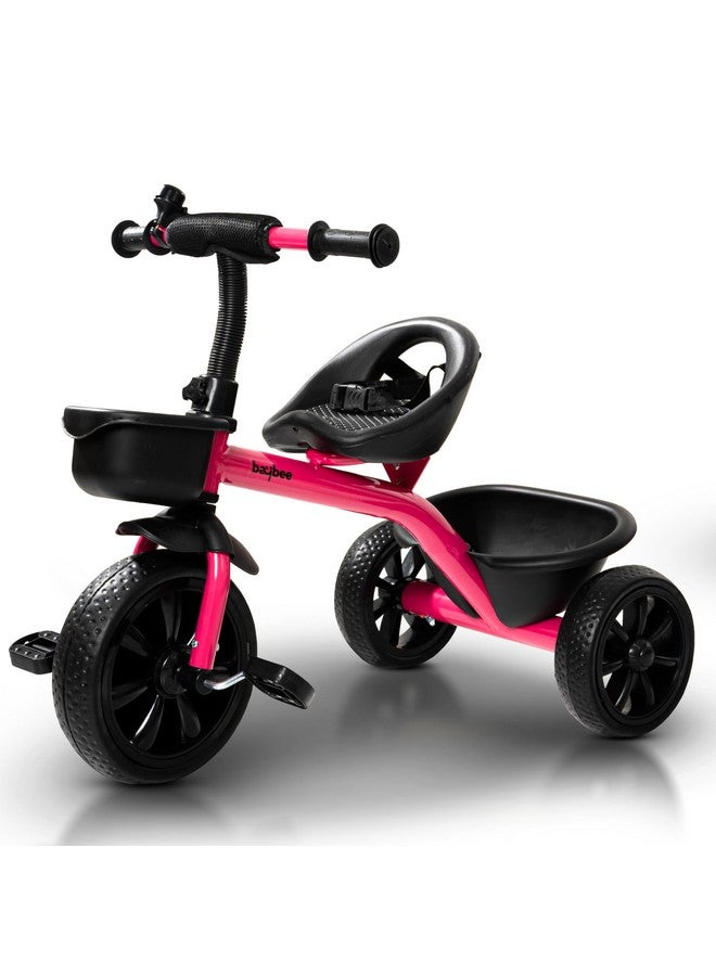 بيبي دراجة ثلاثية العجلات من بايبي للأطفال، دراجة ذكية سهلة التركيب والتشغيل، مزودة بعجلات من مادة إي في إيه، وجرس، وسلال تخزين، ومسند ظهر مرتفع | دراجة ثلاثية العجلات للأطفال | دراجة أطفال من سنتين إلى خمس سنوات (زهرية) - Image 1
