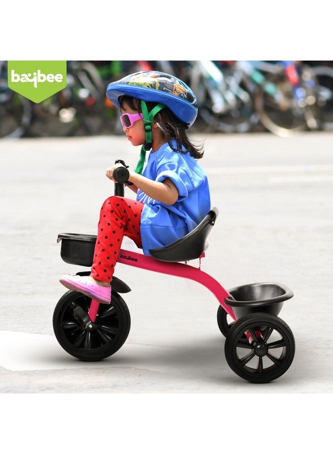 بيبي دراجة ثلاثية العجلات من بايبي للأطفال، دراجة ذكية سهلة التركيب والتشغيل، مزودة بعجلات من مادة إي في إيه، وجرس، وسلال تخزين، ومسند ظهر مرتفع | دراجة ثلاثية العجلات للأطفال | دراجة أطفال من سنتين إلى خمس سنوات (زهرية) - Image 2