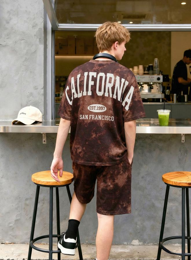Take Two Men Tie-Dye Print Relaxed Fit T-Shirt and Shorts Set - Image 1