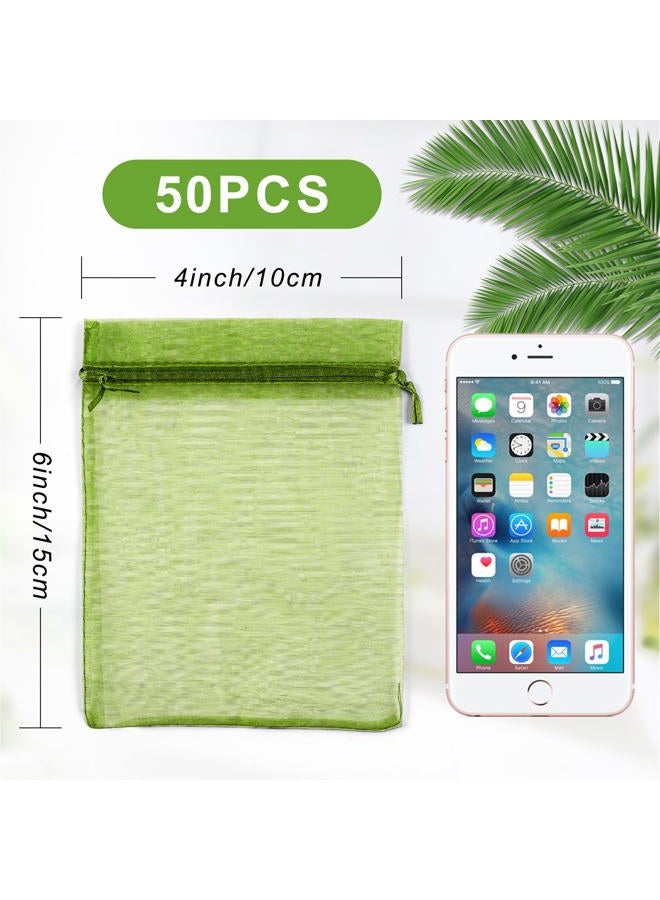 ANZNKU 50 Pack Organza Bags 4 x 6 inch Premium Sheer Drawstring Small Mesh Bags for Candy Jewelry Party Wedding Christmas Favor Gift Bags (Green) - Image 2
