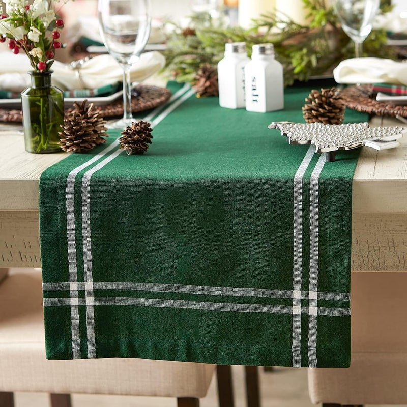 DII French Stripe Dining Table Collection Farmhouse Style Table Runner, 14x72 Inches, Balsam Green - Image 4