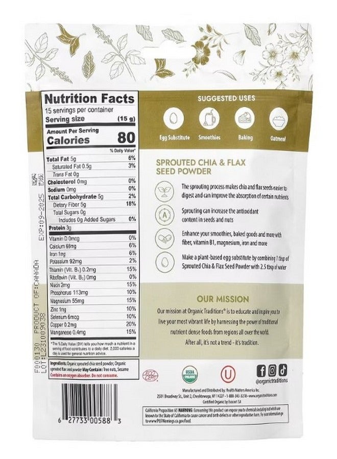 Organic Traditions Sprouted Chia and Flax Seed Powder 8 oz 227 g - Image 2