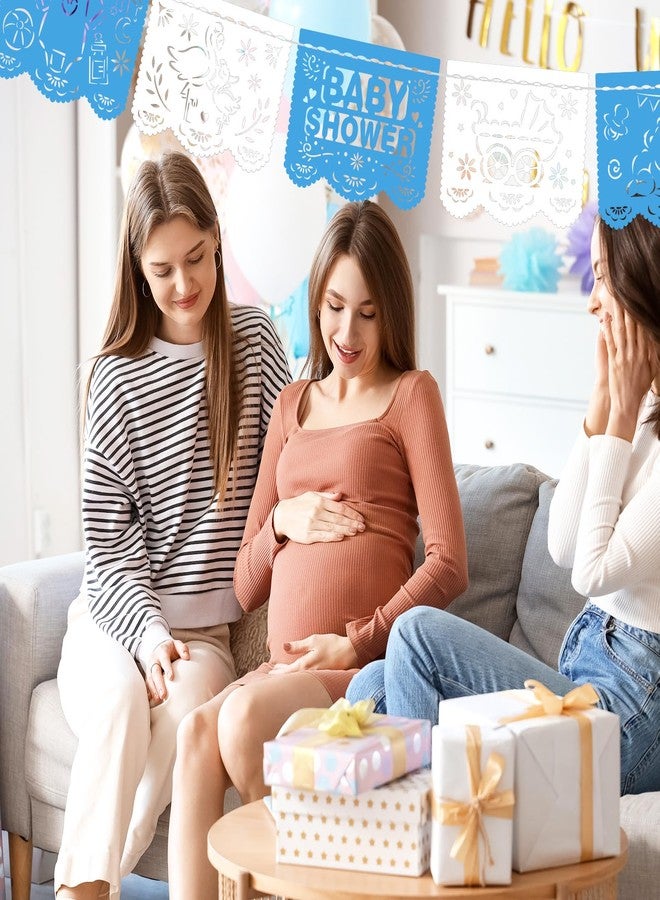 Mindsoft 6 Pack 98.43 ft Baby Shower Papel Picado Mexican Banner Cielito Lindo Party Plastic Fiesta Banner Talavera Theme Decorations for Baby Shower Party Hanging(Blue and White) - Image 5