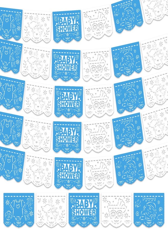Mindsoft 6 Pack 98.43 ft Baby Shower Papel Picado Mexican Banner Cielito Lindo Party Plastic Fiesta Banner Talavera Theme Decorations for Baby Shower Party Hanging(Blue and White) - Image 1