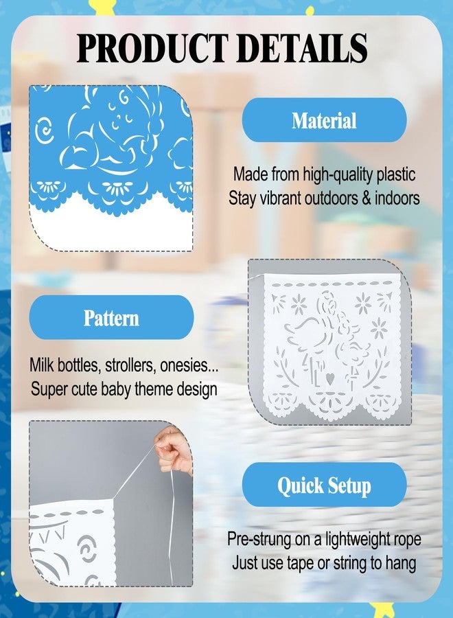 Mindsoft 6 Pack 98.43 ft Baby Shower Papel Picado Mexican Banner Cielito Lindo Party Plastic Fiesta Banner Talavera Theme Decorations for Baby Shower Party Hanging(Blue and White) - Image 3