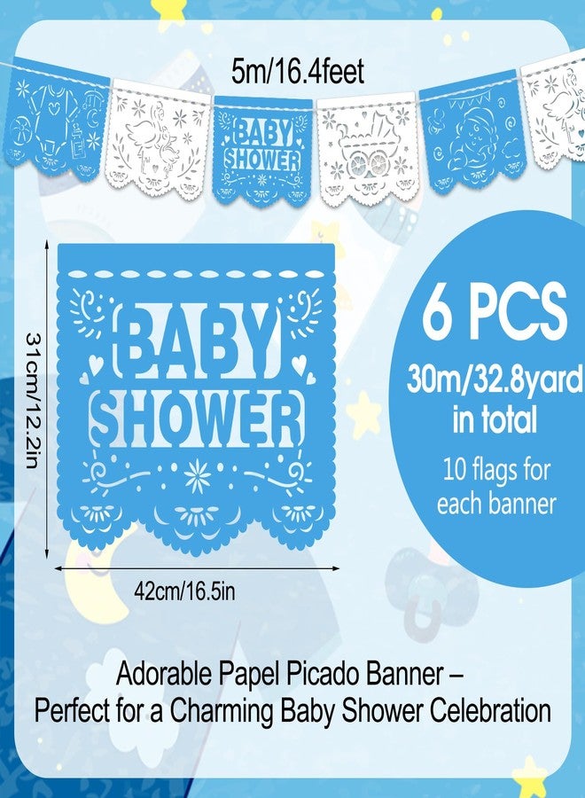 Mindsoft 6 Pack 98.43 ft Baby Shower Papel Picado Mexican Banner Cielito Lindo Party Plastic Fiesta Banner Talavera Theme Decorations for Baby Shower Party Hanging(Blue and White) - Image 2