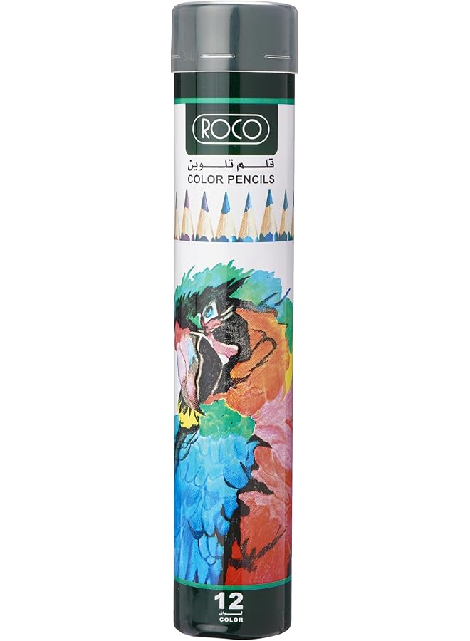 روكو مجموعة أقلام رصاص ملونة Rq 1900012S في علبة معدنية مستديرة مكونة من 12 قطعة - Image 2