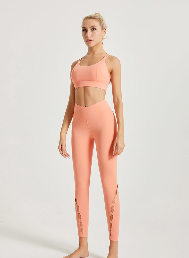 Loquat Women Quick Dry Breathable Yoga Leggings Orange  - Image 1